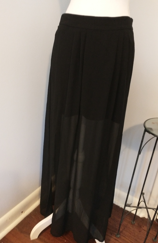 Black Sheer Maxi Skirt w/ Midi Lining & Side Slits